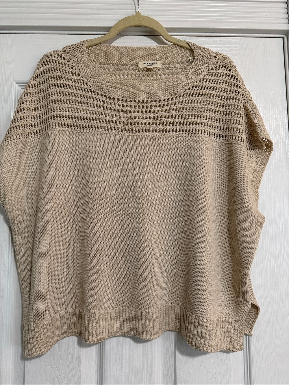Max Studio Beige Open-Weave Crewneck Sweater